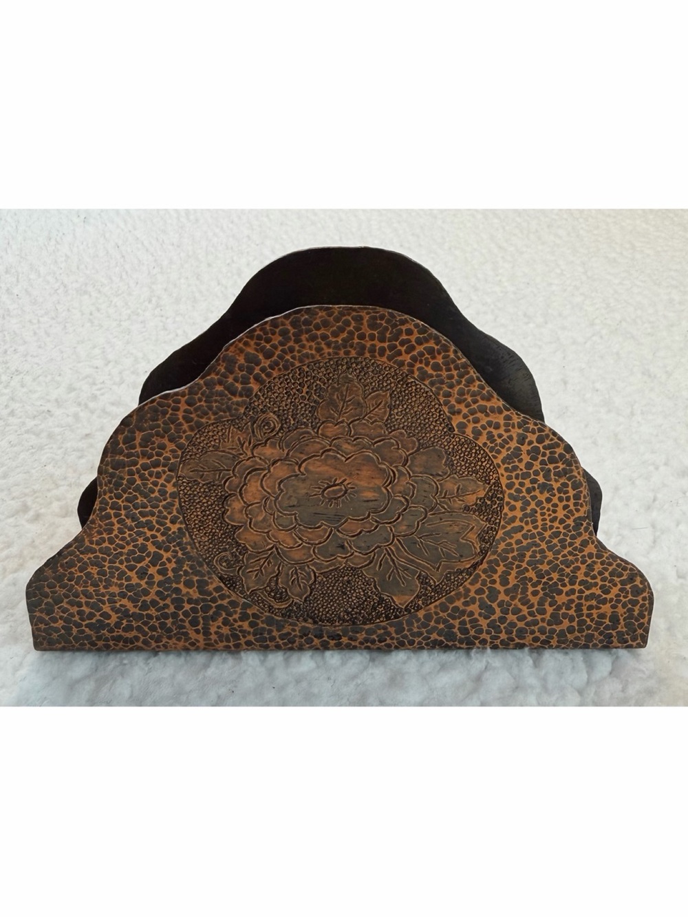 (VTG) Hammered Copper Floral Napkin / Letter Holder, OS